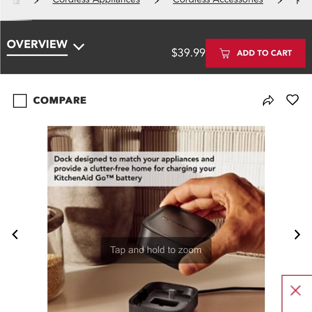 KitchenAid Black Cordless Charging Base